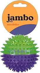 JAMBO PET Bola TPR Espinhos Com Apito Interno Flexível E Macio Reduz Estresse Tam Medio Duas Cores Roxo c/Verde Para Cães