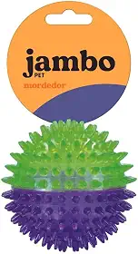 JAMBO PET Bola TPR Espinhos Com Apito Interno Flexível E Macio Reduz Estresse Tam Medio Duas Cores Roxo c/Verde Para Cães