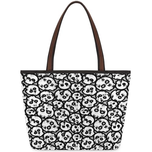 Skulls Tote Bag Multi Pocket Zippered Beach Bag Lightweight Waterproof Handbag for Women Men Work Gym Travel Swimming Yoga Grocery Shopping M