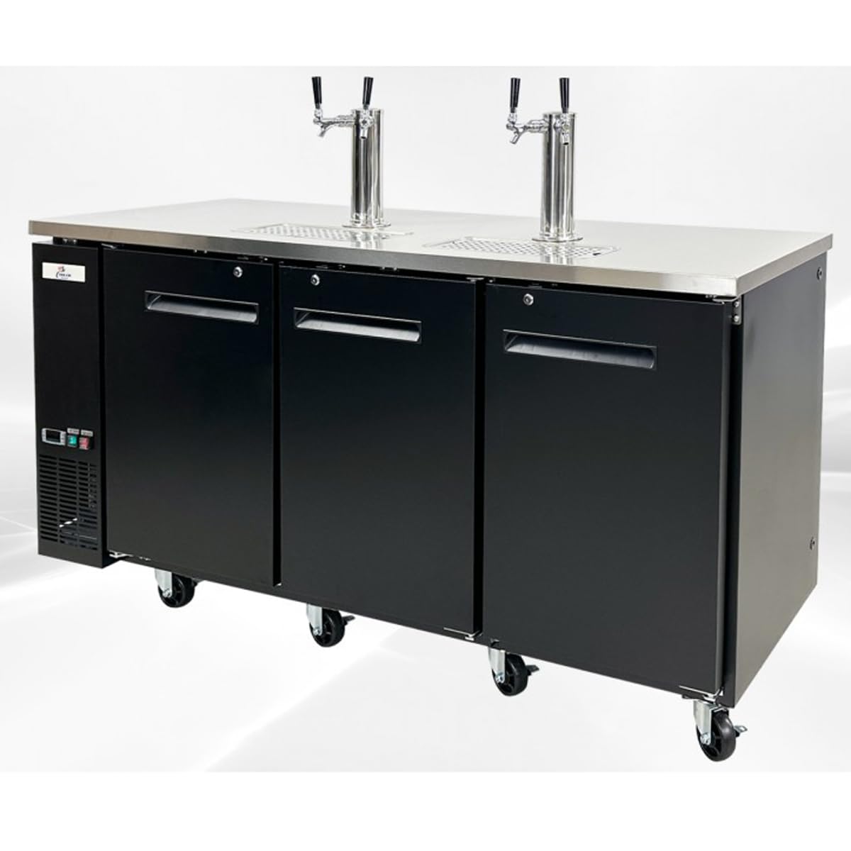 cooler depot Beer Keg Dispenser Kegerator Commercial Refrigerator 72" Brew Fridge cooler Stainless steel NSF 4 Tap, Black, Three Half Keg, 2 Tower UDD24-72 | Fridge.com