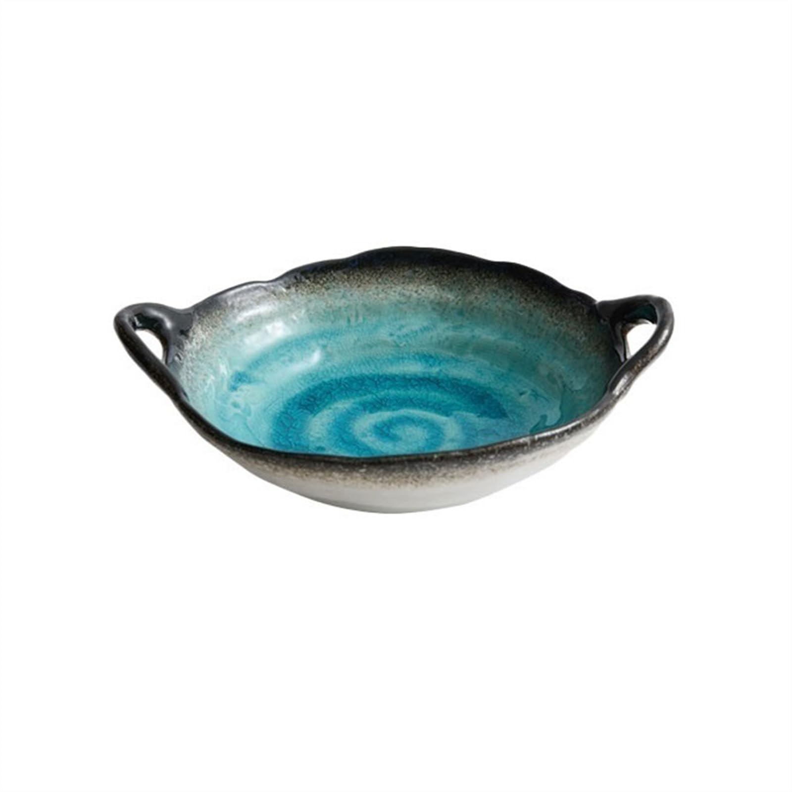HPTHLY Plate Personalized Double Ear Vegetable Plate Household Ceramics Kiln Change Glaze Deepening Serving Tray Soup Plate Salad Plate Dessert Plate (Blue)