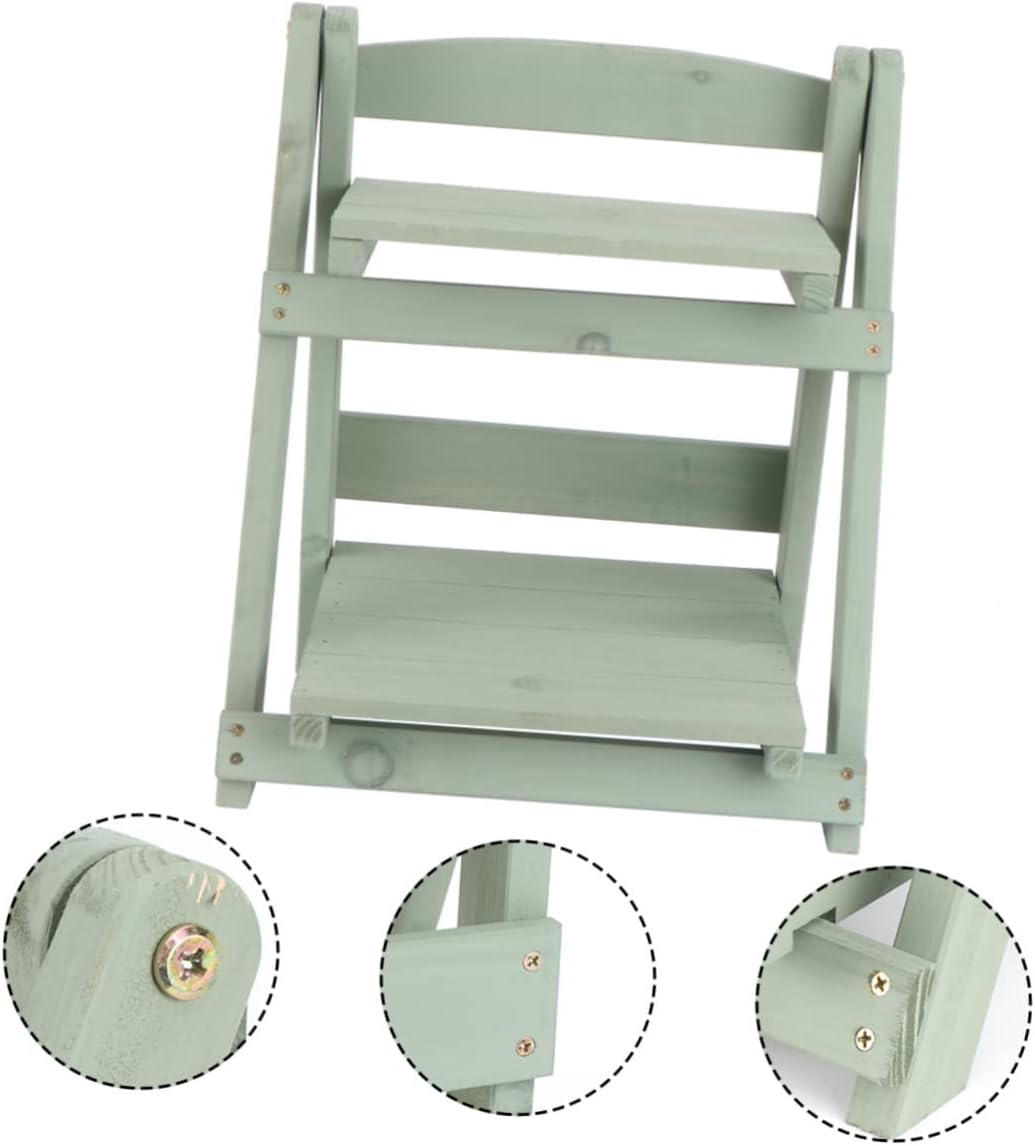 Two Layer Folding Plant Stand Shelf Retro Green Multi Layer Storage Rack for Home Office Balcony Bookshelf Flower Pot Holder