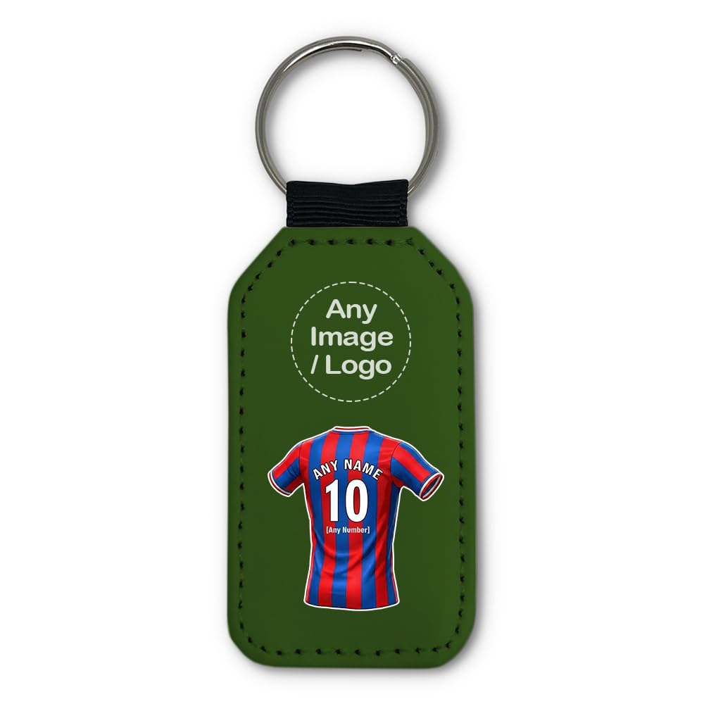 UNIGIFT Personalised Gift - South London Football Fan Green Rectangle Keyring (Red and Blue Stripes Jersey Design) Custom Name Keychain - Croydon SE25 Club