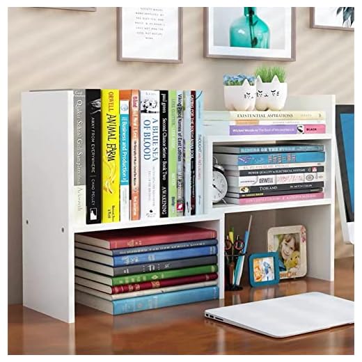 Aleiodvn Expandable Wood Desktop Bookshelf,Desktop Organizer Office Storage Rack,Free Style Rotation Display Shelf,Adjustable Desk Hutch Corner Desk Storage Shelf,Desk Top Shelfing,Home Decor(White)
