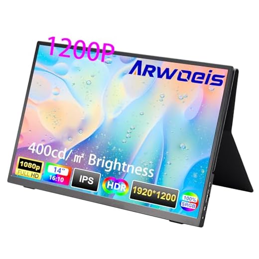 ARWOEIS Portable Monitor 14 inch FHD 1920 * 1200P, IPS Laptop Monitor, USB-C HDMI, Portable Second Monitor for Laptop, USB-C HDMI,PC,Mac Phone,Xbox,Swich,PS (14 inch 1200P thickness)
