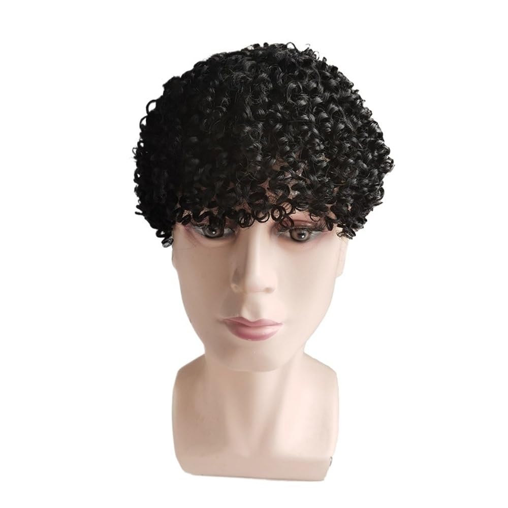 Tupecik męski Afro Curly Human Hair System Męska Peruka Oddychająca Pełna Francuska Koronkowa Proteza Włosów Treski(Jet Black)