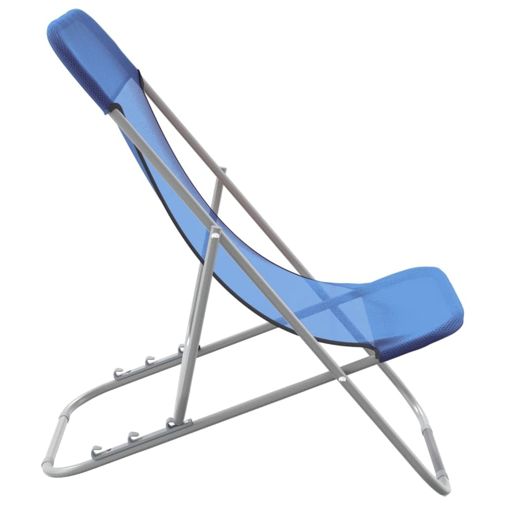 Krzesła plażowe, zestaw 2 sztuk, niebieskie, z regulowanym oparciem, składane, stabilna powłoka proszkowa, łatwe do przenoszenia, do ogrodu, na basen, taras, balkon, kemping i wellness