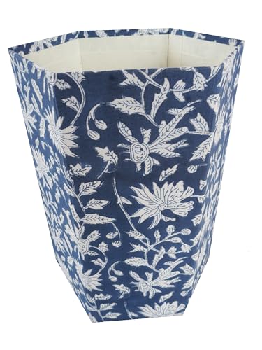Image of Floral Hand Block Printed 3.3 Gallon Decorative Waste Basket - Eco-Friendly Cardboard Trash Can, Plastic-Free & Sustainable, Perfect for Christmas and Housewarming Gifts (1, Blue Sun FLOWAR)