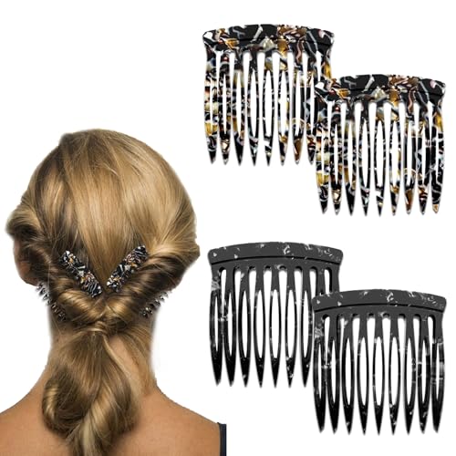 Tavvke 4 Pcs French Side Combs, Small Plastic Hair Combs, Strong Hold Hair Clips for Buns, Updos, French Twist Styling Clips for Women, Decorative Styling Accessories
