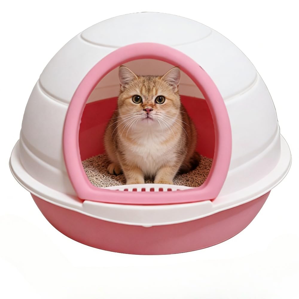 Hooded Cat Litter Box Enclosed Cat Toilet Pet Supplies Two Way Movable Door Portable with Pet Litter Tray Sandbox (Pink)