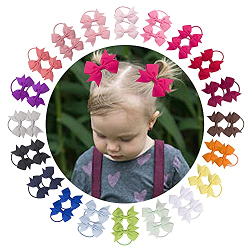40PCS 2" Hair Bows Ties Tiny Grosgrain Ribbon Eleastic Rubber Bands Hair hair bows for toddler girls toddler hair ties baby hair ties