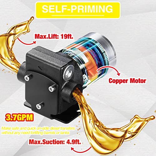 Image of TRUPOW 12V DC Self-priming Gasoline Fuel Oil Transfer Pump with Reversible Pumping for Gasoline Diesel Kerosene & More