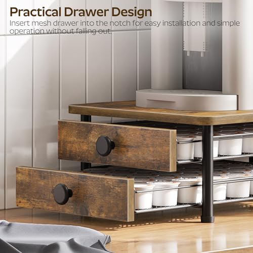 Image of YATINEY Coffee Pod Drawer Holder, 70 Capacity Coffee Capsule Storage Organizer, 2-Tier Coffee Pod Drawer for K Cup, for Home Kitchen, Rustic Brown KH28BR