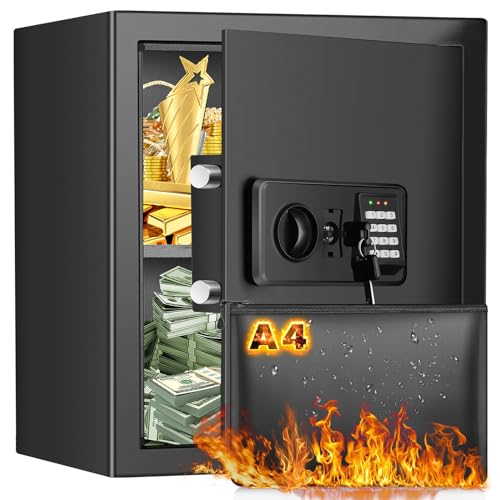 40L Safe Tresor Feuerfest mit Feuerfester Dokumententasche, Digitaler Heimtresor mit Herausnehmbarem Regal, Möbeltresor mit Zahlenschloss für Gold Schmuck Dokumente Medikamente