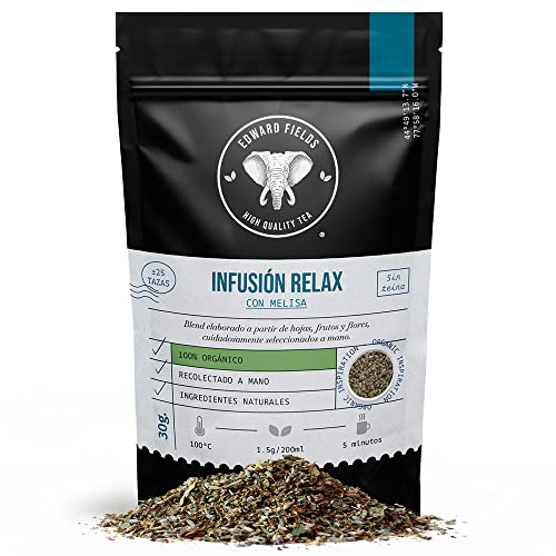 Edward Fields Tea ® - Infusión relajante de melisa ecológica a granel. Infusión Relax de plantas naturales que ayuda a conciliar el sueño y dormir / 30g / 25 tazas.