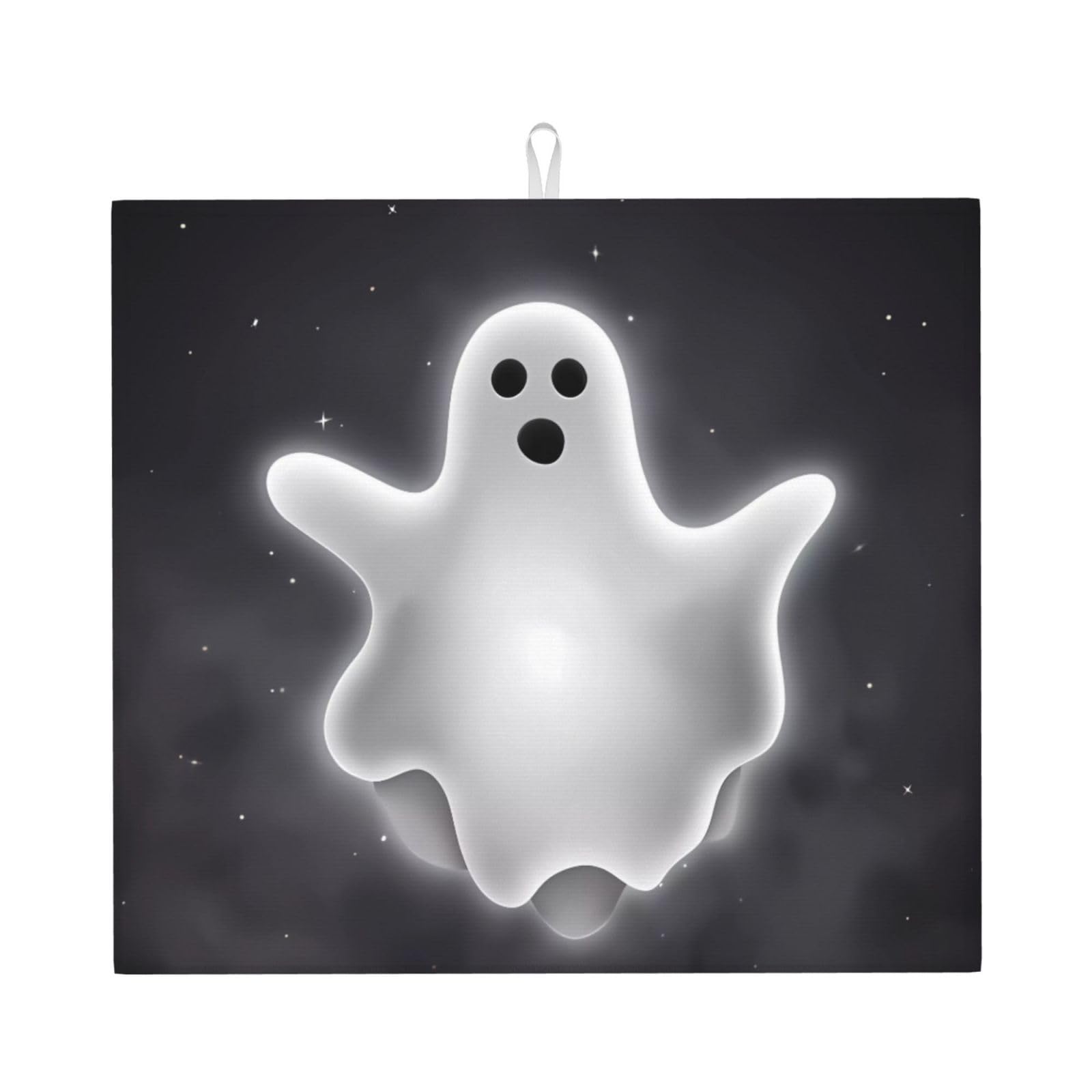 HJFCZH Black and Halloween Ghost Prints Kitchen Drying Mat – Absorbent Microfiber Throw for Dishes, Non-Slip Counter Cover, Quick-Drying Layer with Fade-Resistant Print