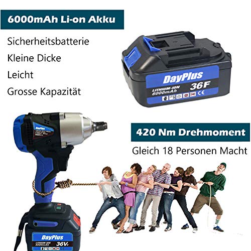 3 in 1 Akku Schlagschrauber 1/2 Zoll & 420Nm Drehmoment Akku Bohrschrauber & Akkuschrauber mit 6.0 Ah Akku, LED-Arbeitslicht, 18V Akku Drehschlagschrauber mit Koffer und 16pcs Zubehör – Bild 5