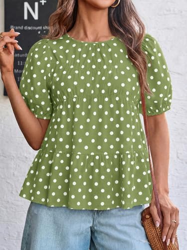 Image of Tankaneo Womens Puff Sleeve Peplum Babydoll Tops Summer Flowy Pleated Cotton T-Shirts Casual Loose Fit Cute Blouse