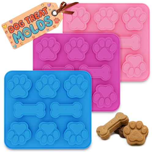 Image of 3 Pcs Dog Treat Molds Silicone, Bone & Paw Shapes, Non-Stick | Dog Molds for Frozen Treats; for Peanut Butter, Yogurt, Broth & Ice; Flexible; Oven, Freezer, Microwave & Dishwasher Safe