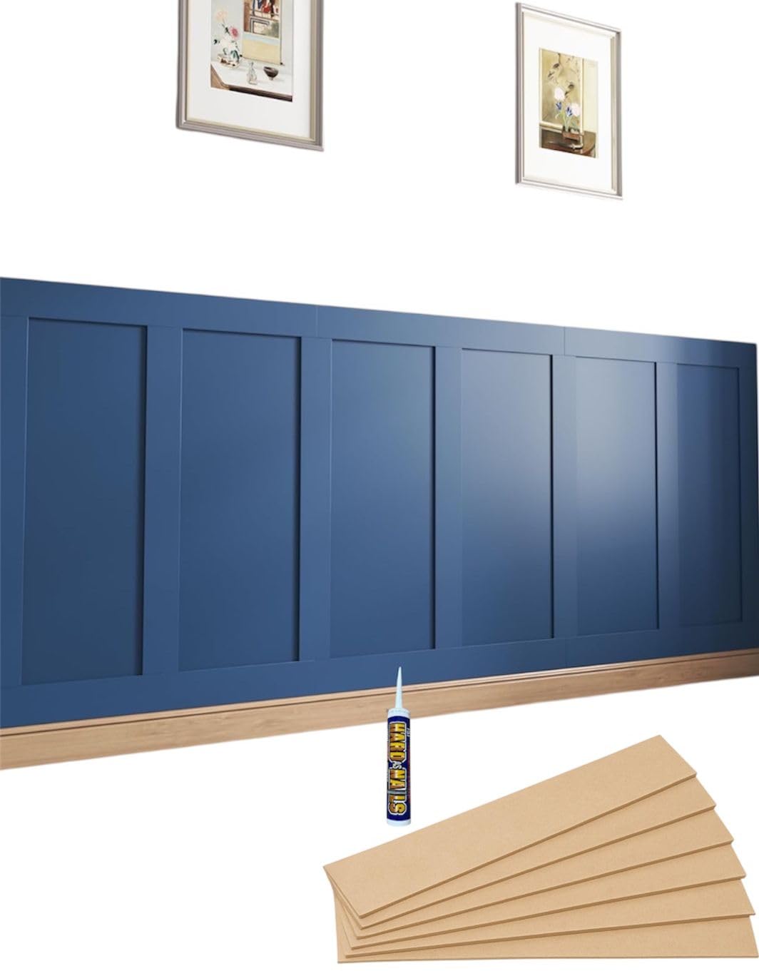 Wall Panelling Kit Shaker Style 3D Wall Panel Kit | MDF Wall Panels - Paintable Accent Panel Kit for a Stylish Upgrade to Any Home Decor 50cmx10cm (10)