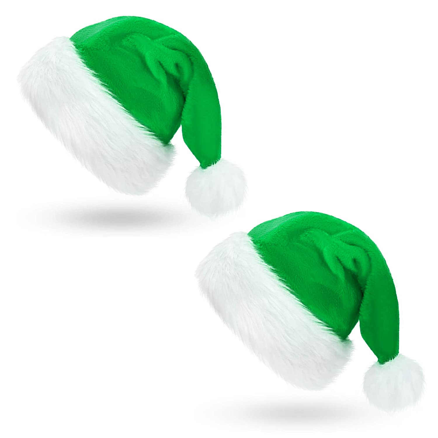 CCINEE Santa Hat for Adults, Green Plush Santa Hats Velvet Christmas Hat for Home Decoration Party Supplies,Pack of 2