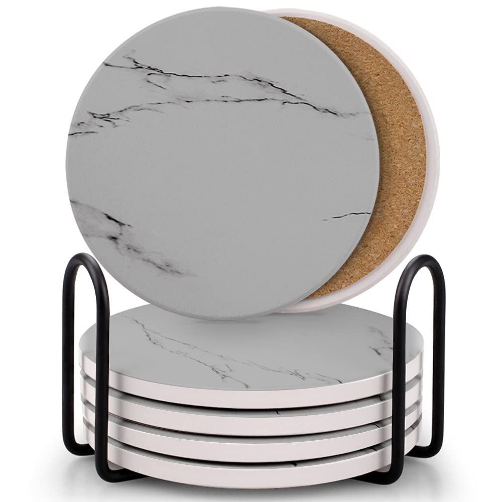 8 Sottobicchieri Esagonali In Ceramica - Motivo Marmo, Base Sughero Antiscivolo - Foto 2