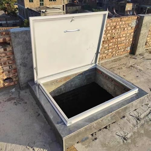 Puerta de acero impermeable para el ático, puerta de acceso con cerradura y asa para sótano, terraza y bóveda (interior: 61 x 66 cm, exterior: 71 x 76 cm)