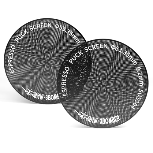 MHW-3BOMBER 53.35mm Espresso Puck Screen 2Pcs, 0.2mm Ultra-Thin Titanium Coated Reusable Coffee Filter, Compatible with 54mm Portafilter Baskets, Durable Metal Espresso Accessory,FG7047B-OS