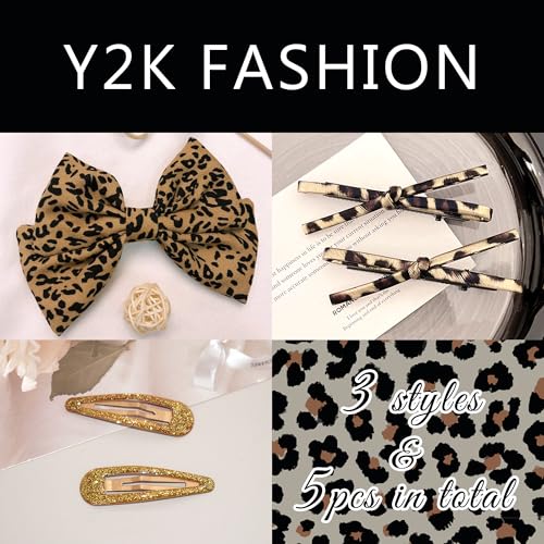 Set de 5 pinzas para cabello con moño y diseño leopardo miniatura 6