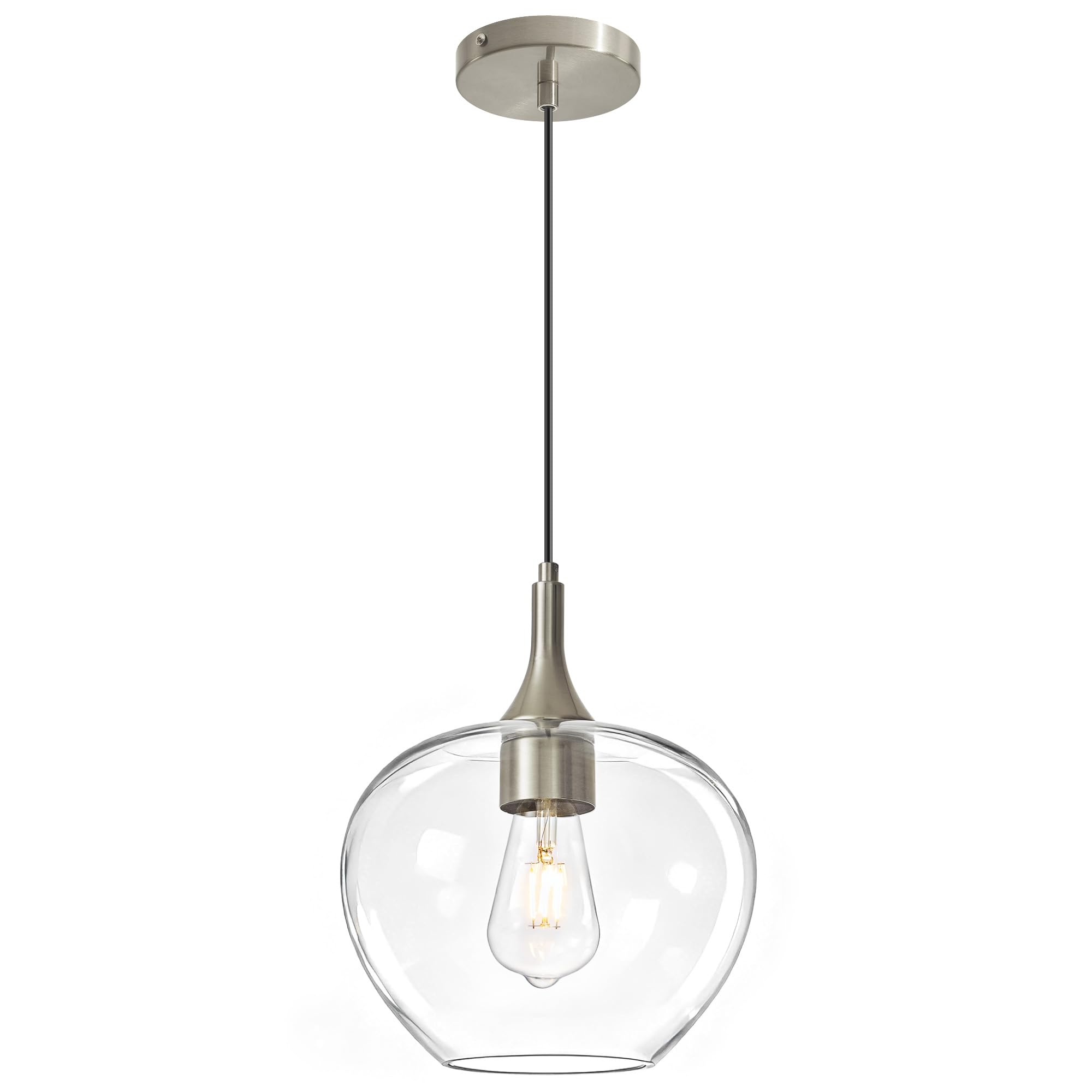 Photo 1 of 9.45in Nickel Pendant Lights Kitchen Island with Clear Glass Shade 1Pack