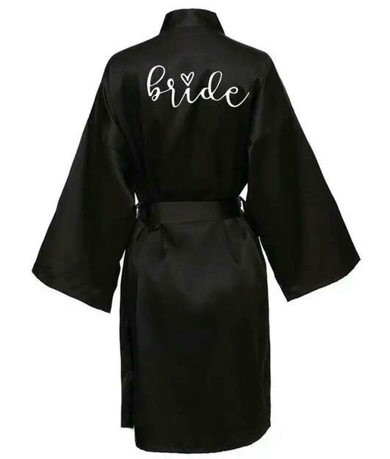 Accappatoio Donna Wedding Party Team Bride Robe Letters Kimono Satin Pigjamas Bridesmaid Aokrobe-Sposa Nera-s