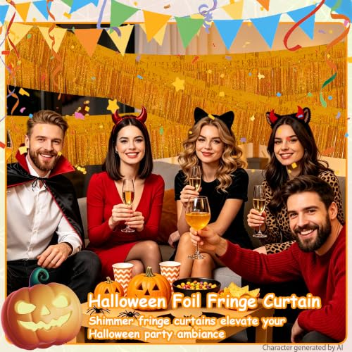 Image of 4 Pack 39 Ft Glitter Orange Parade Float Decorations for Trailer Car, Autumn Foil Fringe Tinsel Streamers Banner Garland for Halloween Thanksgiving Homecoming Party Decoration (Glitter-Orange)