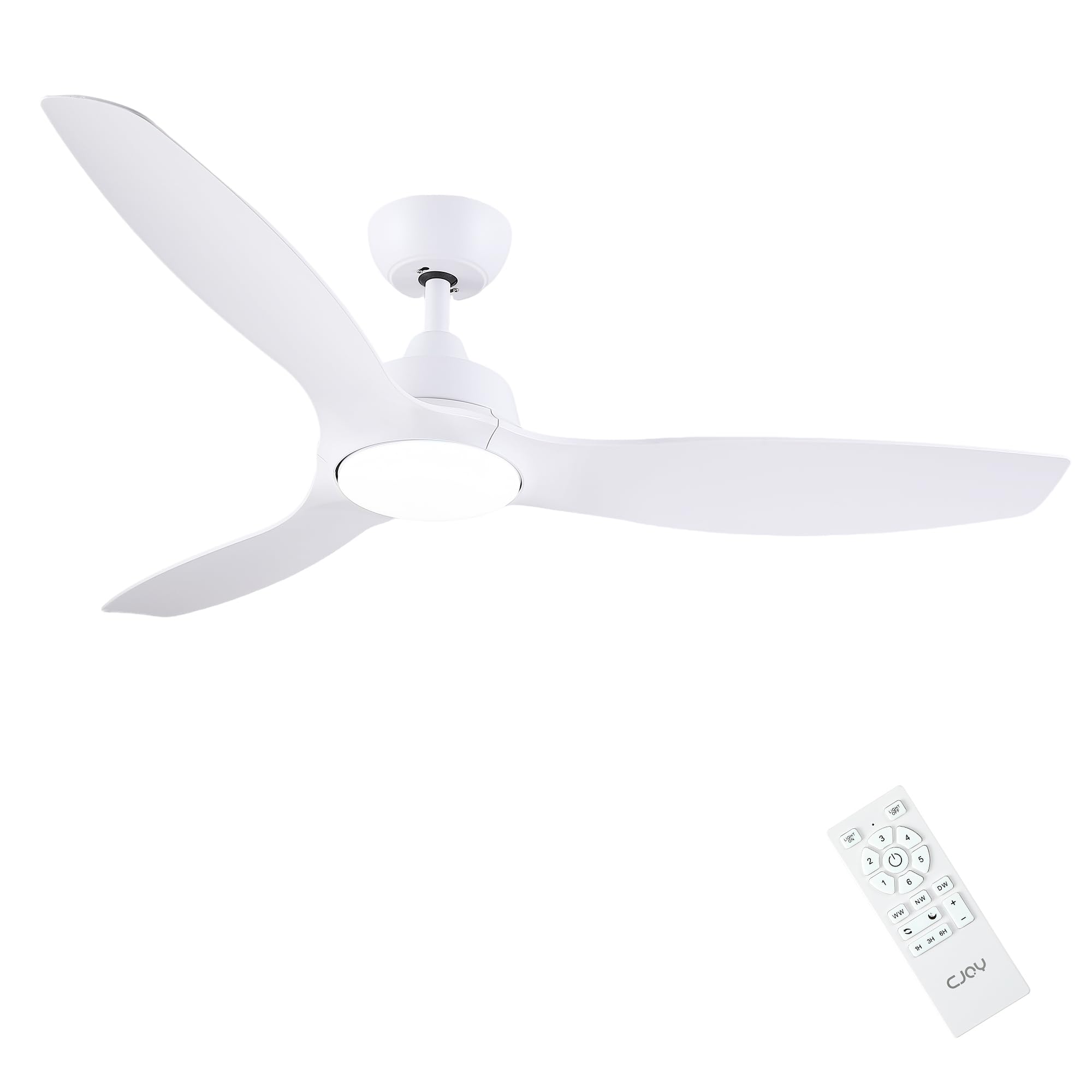 CJOY Lampara Ventilador Techo Dormitorio, 132 cm Ventilador de Techo con Luz Silencioso, Ventiladores Techo con Lampara Iluminación Regulable LED 24W, 3 Aspas, Reversible Motor DC, 6 Velocidades