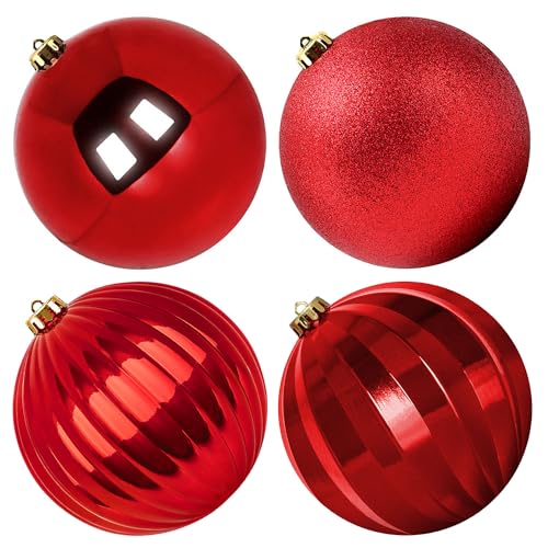 Benjia Giant Christmas Baubles, Extra Large Big Xmas Shatterproof Plastic Ball Ornaments Set for Outdoor Outside Lawn Yard Tree Hanging Decorations Decor (20cm/200mm, 4 Packs, Red)
