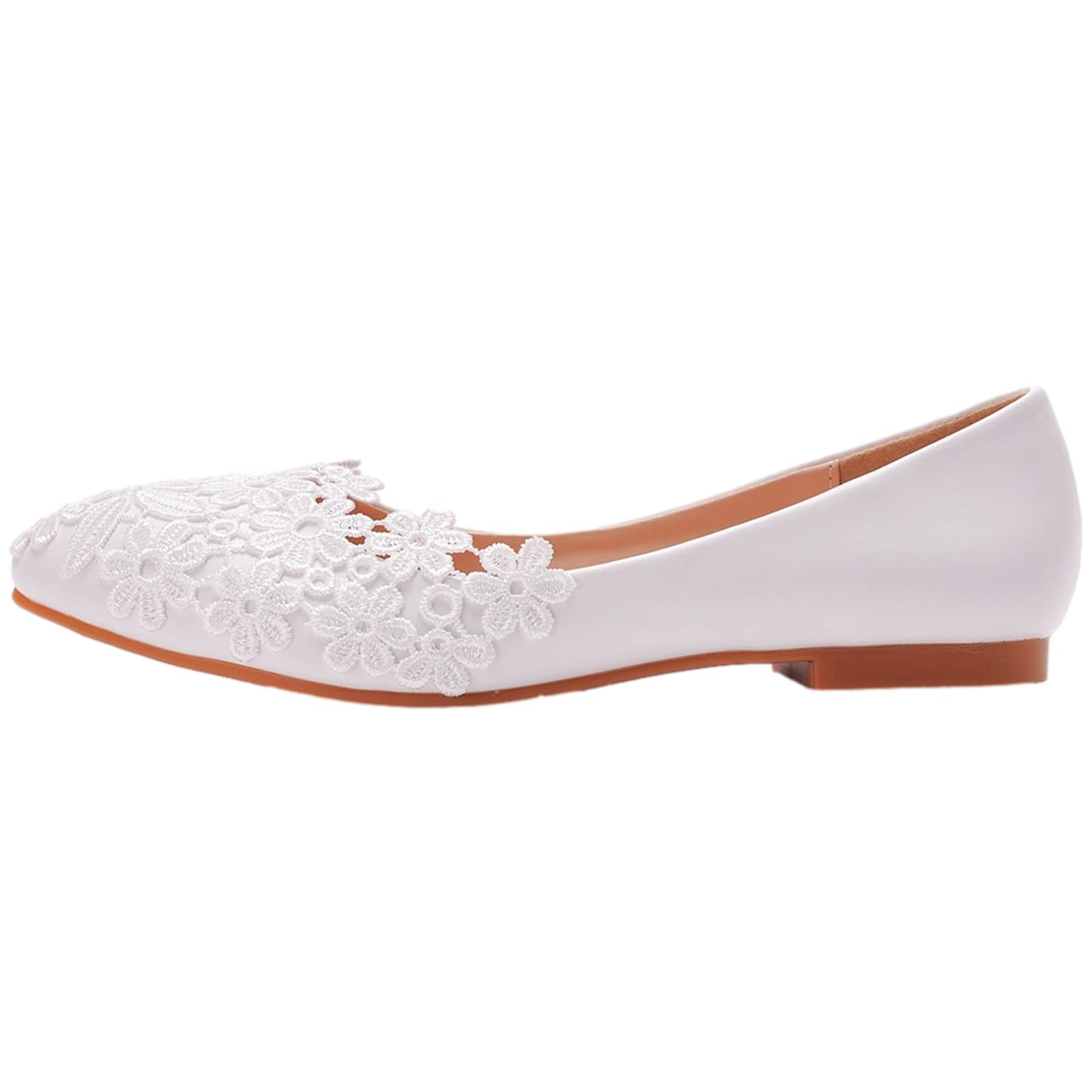 Femme Élégant Bout Pointu Fleur Dentelle Perle Chaussures de Mariée Escarpins Semelle Souple Ballerines