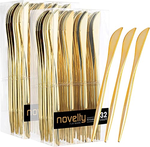 Nicole Fantini Novelty Modern Disposable Flatware, Plastic Knife Luxury Gold 64 Count Disposable Cutlery