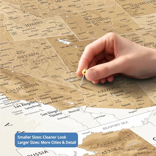 Image of IPIC - Custom Canvas USA Map for Wall Decor, Push Pin Board Decor to Mark Travels, Personalized Artwork with Names and Message on, Oversize USA Travel Map Print for Home, Office, Study, and RV
