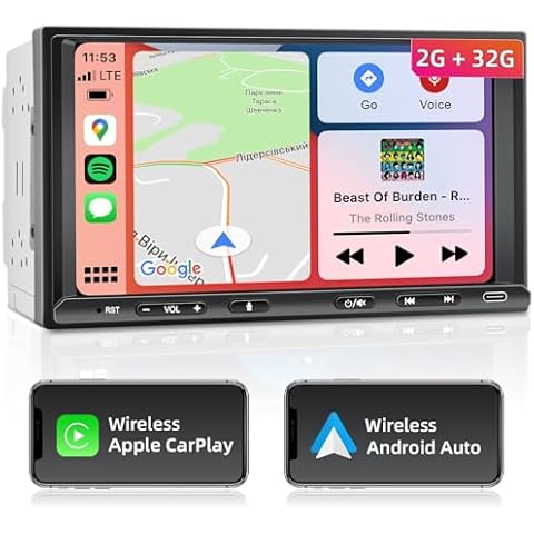 Wireless Double Din Car Stereo Apple Carplay Android Auto,7in Android Touchscreen Car Radio Audio Receiver with Bluetooth,DSP,AM/FM, Live-Backup Camera, Subwoofer,USB/SWC/AUX 2+32G Cover
