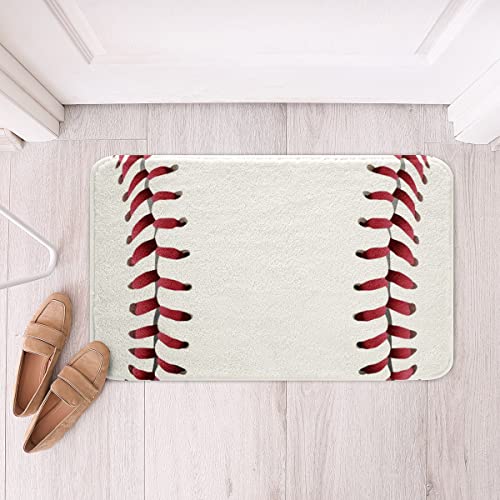 Baseball Laces Bath Mat Sports Baseball Ball Stitches Bathroom Rugs For Kids Child,Red Lace Seam Rug European Sport Door Mat,Game Activity Baseball Decor For Boys Room 20"X32" #TOP2