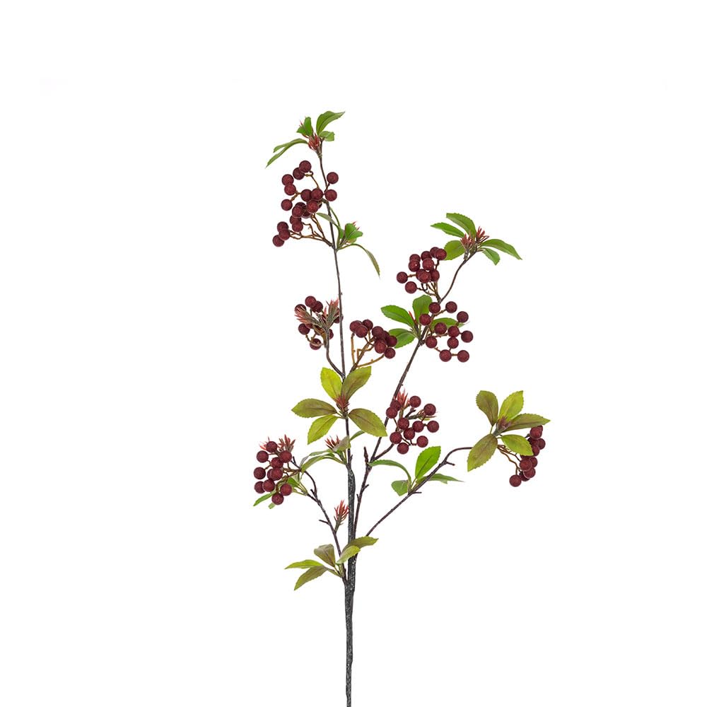 FloristryWarehouse Artificial Autumn Berry and Green Leaf Branch 89cm Red