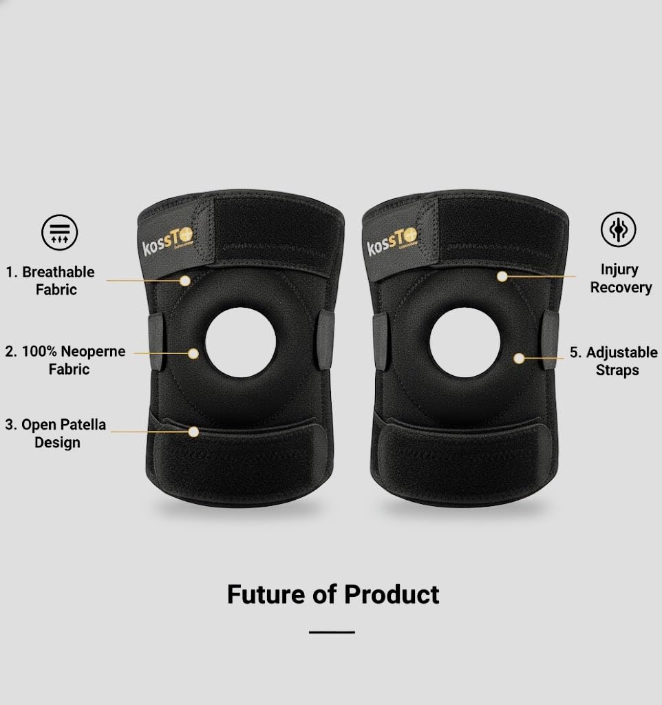 kossto Knee Brace Pair – Compression Knee Cap for Men Pain Relief & Women – Knee Support for Men Gym, Running, Arthritis, Joint Pain, Injury Recovery | (BLACK) - Image 2 thumbnail