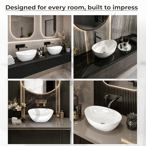 Image of Plantex Ceramic Basin /Wash Basin for Bathroom /Tabletop Wash Basin /Bathroom Basin (Cadiz, White)