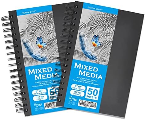 LYTek Mixed Media Sketchbook,Multimedia Sketch Book Hardcover, for Drawing, Sketching and Painting.117lb/190g Acid-Free Paper,Ideal for Pen,Maker,Color Pencil and Light Wash Media,6x9",Pack of 2