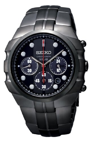 v Men ZCR[ Seiko SSC091 Solar Black Stainless Steel Case and Bracelet Chronograph Blac [sAi]