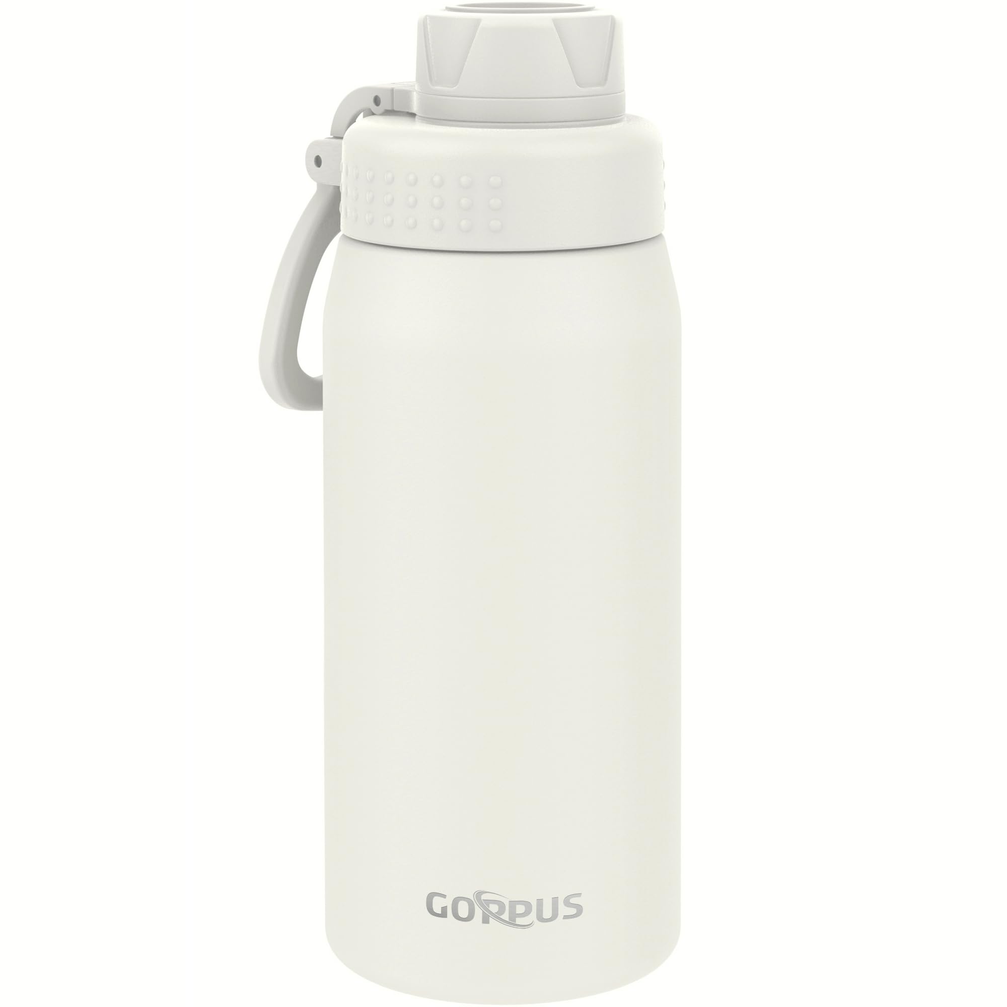 GOPPUS 550ml/19oz Kids Insulated Water Bottle with Screw Lid (No Straw) Stainless Steel Toddler Bottle School Flask Girls Boys Drinks Cup with Handle & Leakproof & Keep Drinks Cold (Beige)