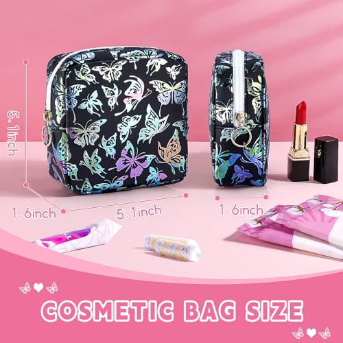 Image of Likesing 5.1 inch Mini Makeup Bag for Purse, Leather Small Makeup Pouch Travel Cosmetic Make up Bags for Women Girls, Cute Preppy Mini Toiletry Bag Coin Pouch Period Bag(Dancing Butterfly Black)