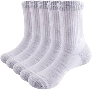 YUEDGE Womens Walking Sports Socks Light Grey Cotton Cushioned Crew Socks Thick Thermal Warm Socks for Women Ladies 4-7 5-8, 5 Pairs