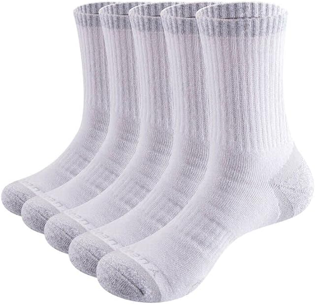 YUEDGE Womens Walking Sports Socks Light Grey Cotton Cushioned Crew Socks Thick Thermal Warm Socks for Women Ladies 4-7 5-8, 5 Pairs