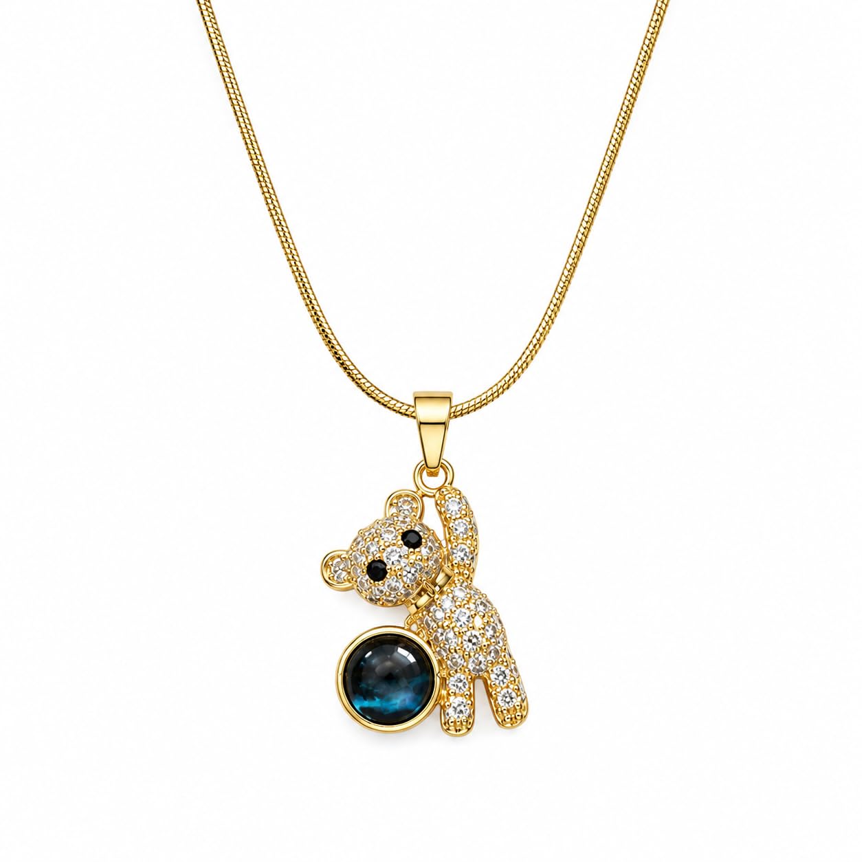 Gold Plated Teddy Bear Blue Stone Pendant Necklace for Women | Crystal Studded Cute Charm Necklace | Daily Wear Jewellery-image-37