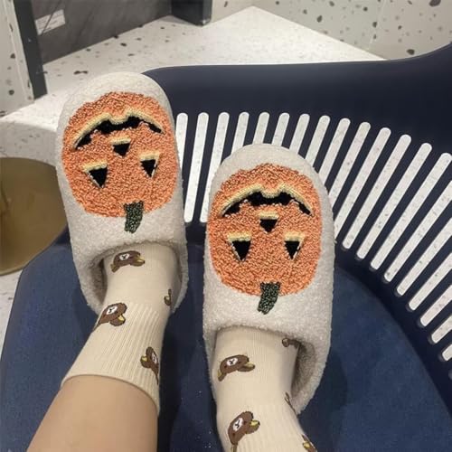 Women Men's Christmas Slippers Funny Halloween Pumpkin Slippers Winter Cozy Warm Plush Indoor Outdoor House Shoes3
